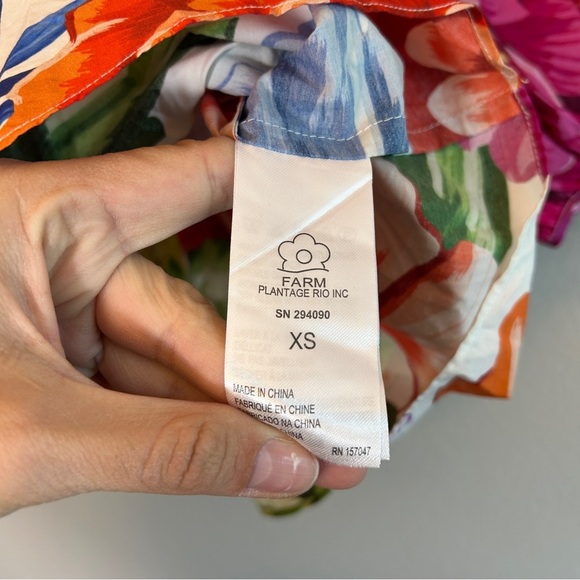 FARM Rio Rainbow Chita Empire Waist Puff Sleeve Blouse Size XS - Picture 5 of 6